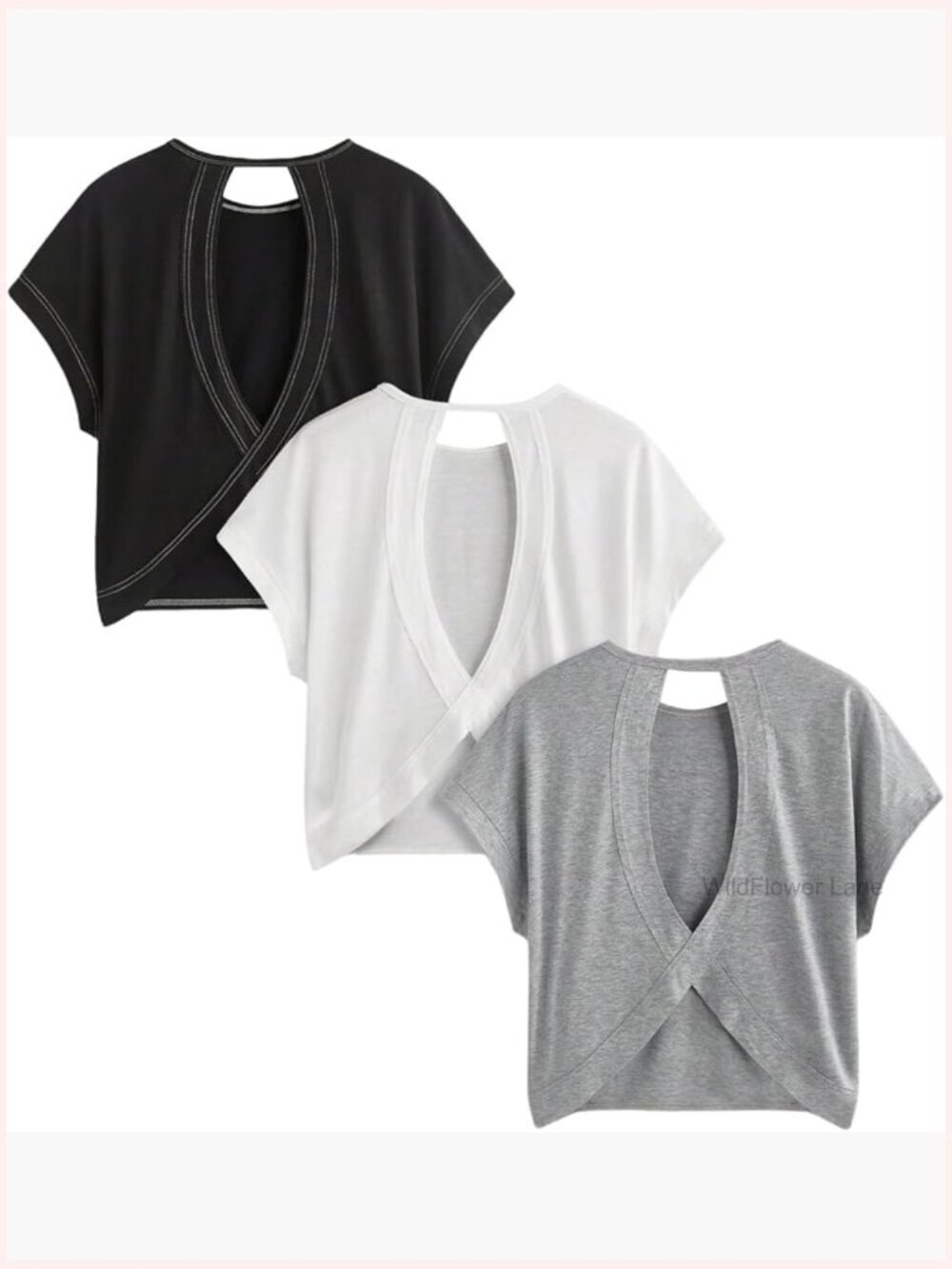 3 Pack Open Back Tops Criss Cross Cut Out Tee Short Sleeve Summer